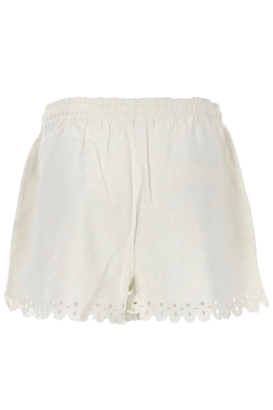 Isabel Marant Étoile women’s cream-colored shorts with elastic waistband and delicate eyelet trim along the hem
