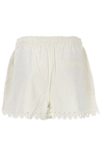 Isabel Marant Étoile women’s cream-colored shorts with elastic waistband and delicate eyelet trim along the hem
