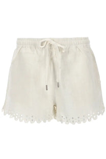 Isabel Marant Étoile women’s cream-colored shorts with elastic waistband drawstring and scalloped hemline