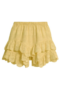 Isabel marant étoile women’s pale yellow tiered ruffle eyelet skirt with elastic waistband in jocadia green style
