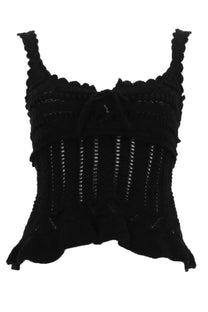 Isabel Marant Étoile women’s black crochet crop top with ruffled straps and tied bow at the neckline
