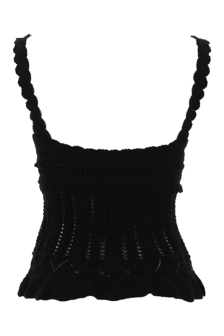 Isabel Marant étoile women’s black knitted crop top with braided shoulder straps and ruffled hem