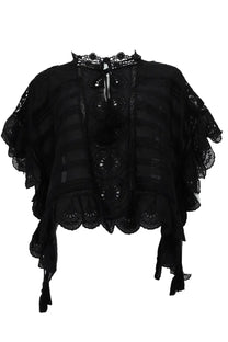 Isabel Marant Étoile women’s black blouse with sheer lace trim ruffled sleeves and high neckline