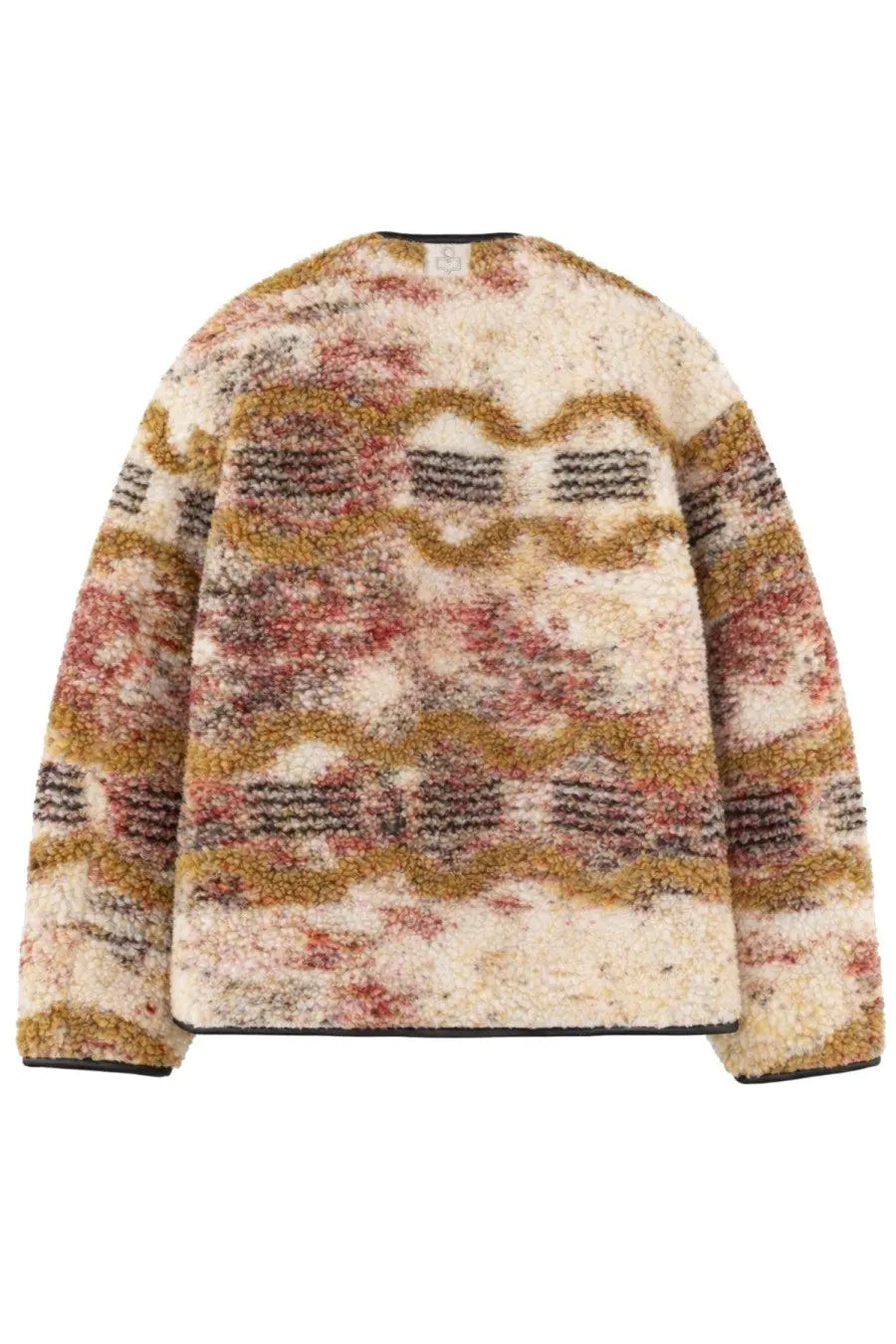 Isabel marant étoile women’s umala jacket multicolor cream shearling sweater with bold geometric rust mustard and gray pattern