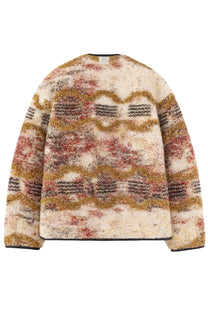Isabel marant étoile women’s umala jacket multicolor cream shearling sweater with bold geometric rust mustard and gray pattern