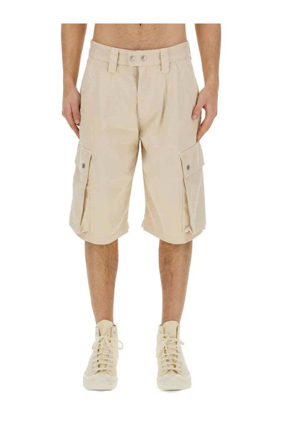 Isabel marant men’s bermuda tejelo pink beige cargo shorts with multiple pockets and buttoned waistband