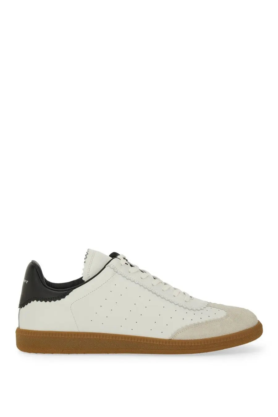 Isabel Marant men’s brycy sneaker white in white leather with black accents and a tan rubber sole