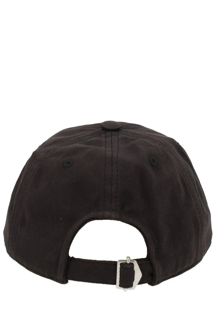 Back view of Isabel Marant men’s cappello da baseball Tomas black cap with silver buckle adjustable strap