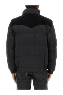 Isabel Marant men’s black down jacket with contrasting corduroy collar and puffer design for cold weather