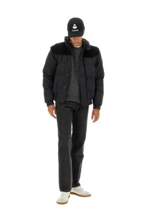 Isabel Marant men’s black down jacket with quilted design and plush fur-lined hood for cold weather wear