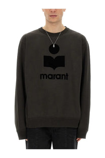 Dark olive green crewneck sweatshirt with bold black embroidered marant logo isabel marant men’s felpa mikoy black