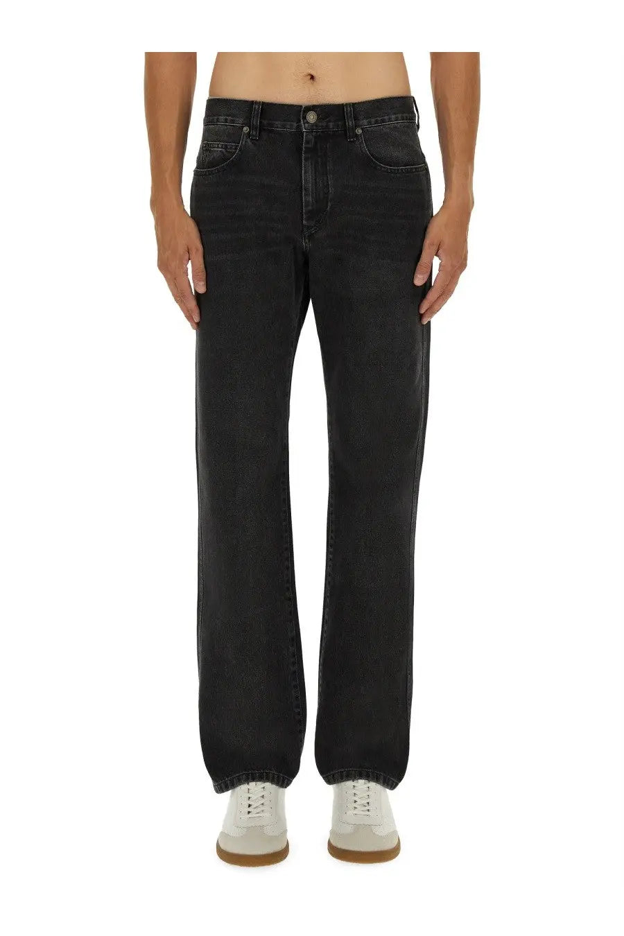 Isabel Marant men’s black denim jeans with straight-leg cut and classic five-pocket design front view