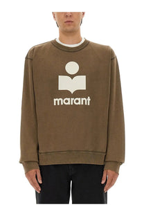 Isabel Marant men’s brown cotton sweatshirt with white open book graphic and marant text on front