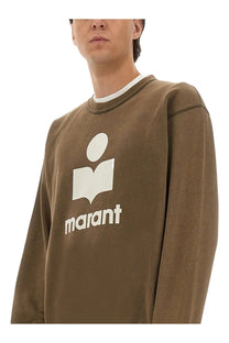 Isabel Marant men’s brown long-sleeved sweatshirt with white open book graphic and marant logo printed below
