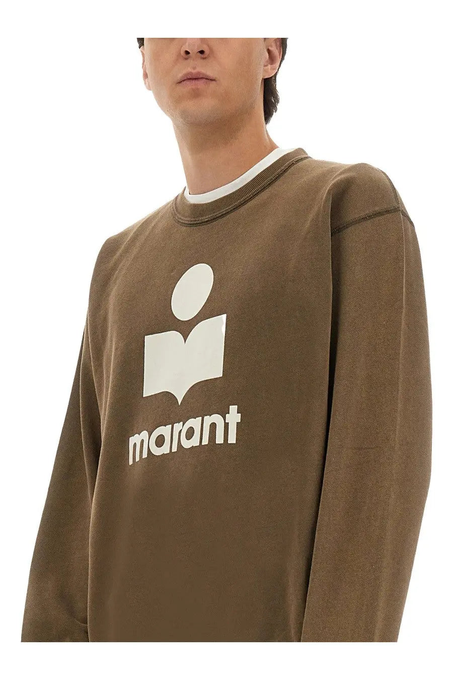 Isabel Marant men’s brown long-sleeved sweatshirt with white open book graphic and marant logo printed on front