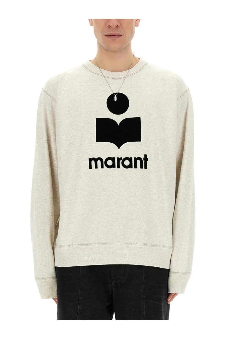 Beige isabel marant men’s mikoy sweatshirt with black logo and text in soft cotton blend fabric
