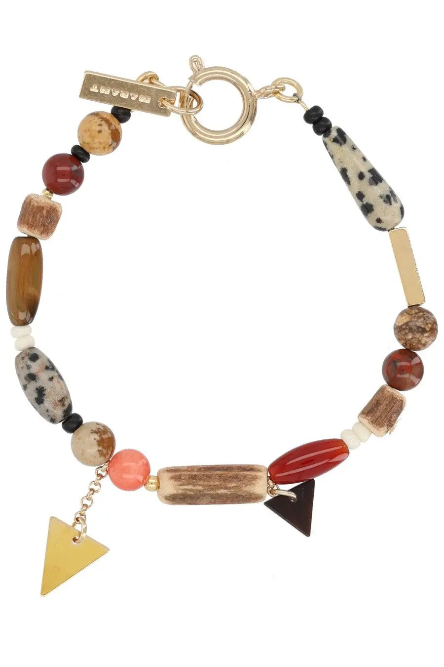 Isabel Marant men’s yulian bracelet pink featuring gold-toned toggle clasp and earthy spotted stone amber red agate beads