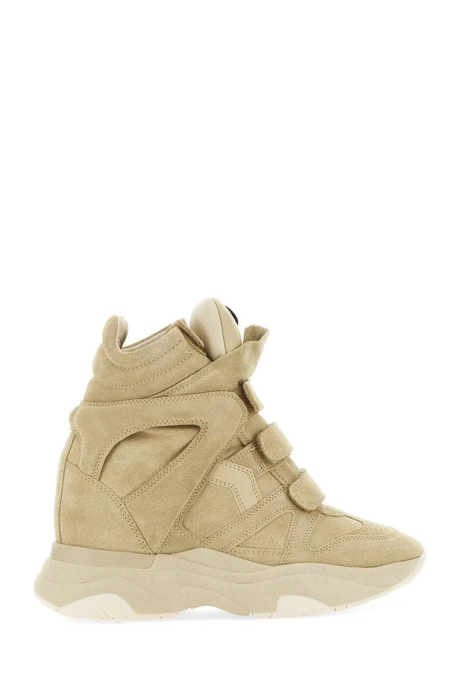 Beige suede high-top wedge sneaker with chunky sole and velcro straps from isabel marant womens balskee sneaker