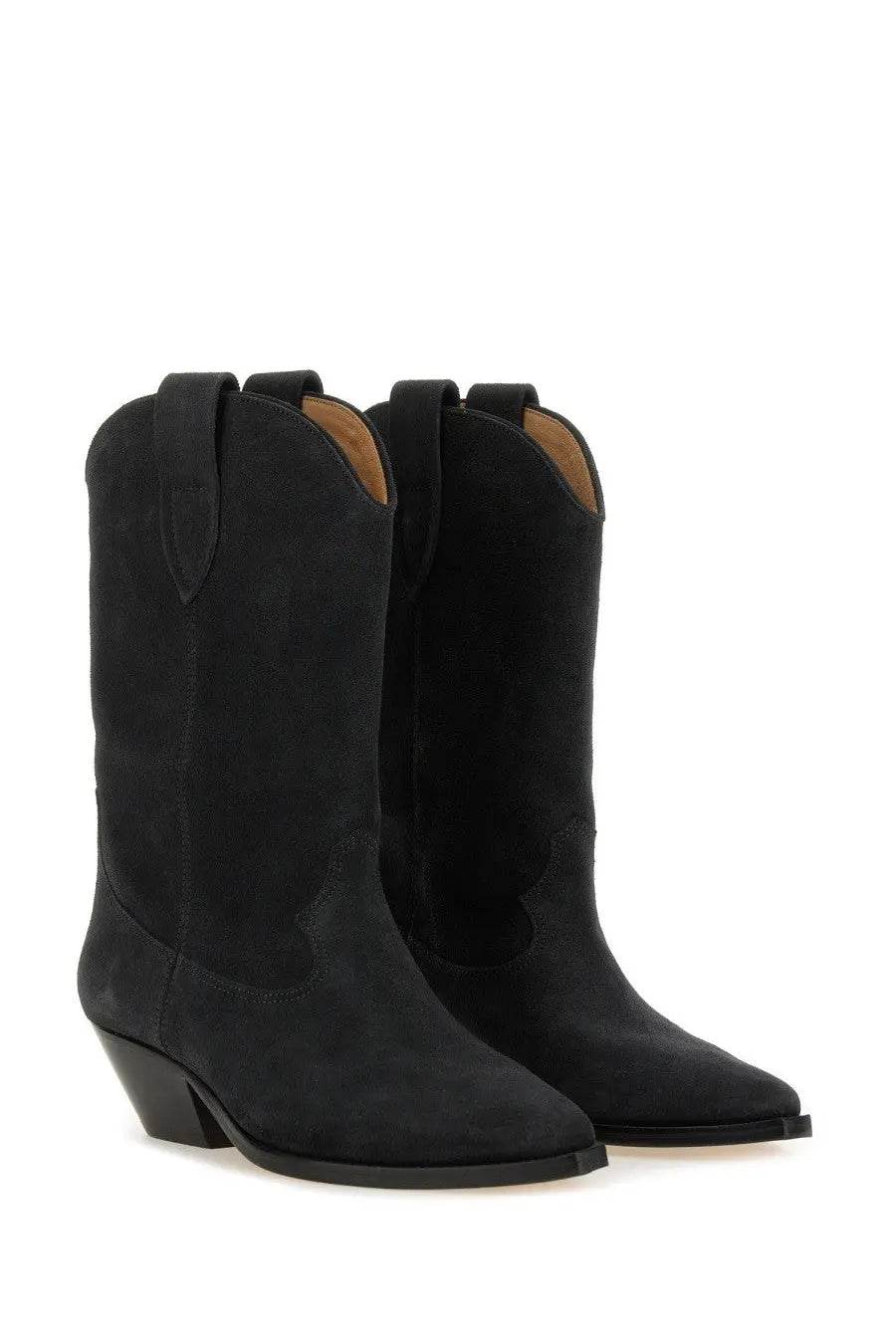 Isabel Marant women’s boot duerto black suede cowboy boots with classic pointed toe and low block heel