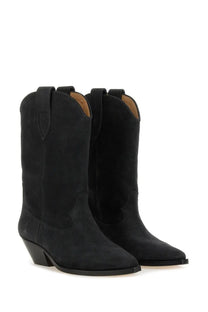 Isabel Marant women’s boot duerto black suede cowboy boots with classic pointed toe and low block heel