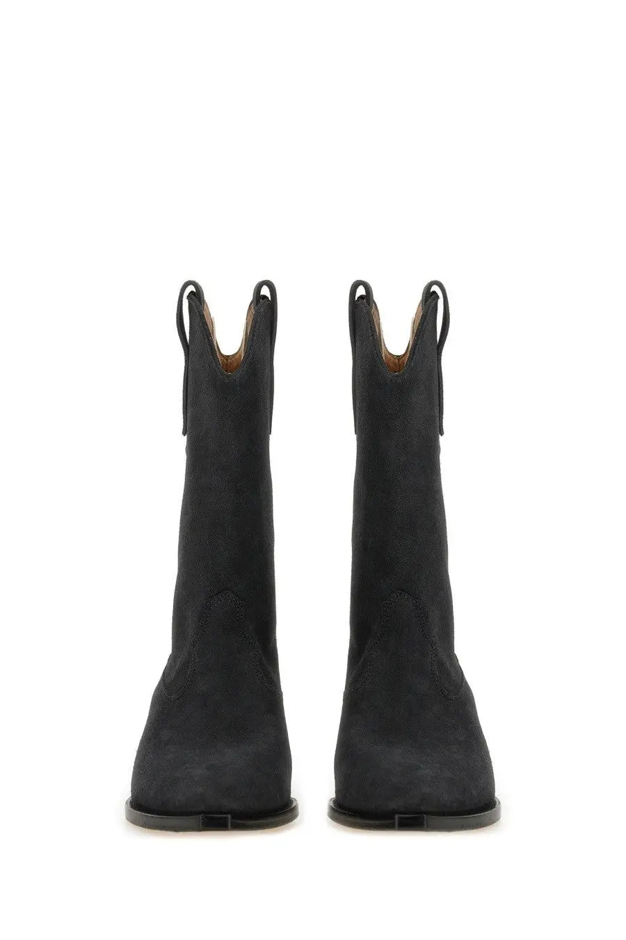 Isabel Marant women’s black suede cowboy boots with matte finish and classic pull-on design