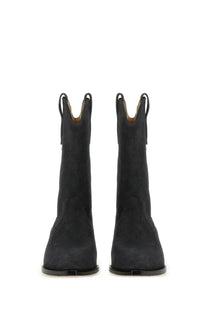 Isabel Marant women’s black suede cowboy boots with matte finish and classic pull-on design
