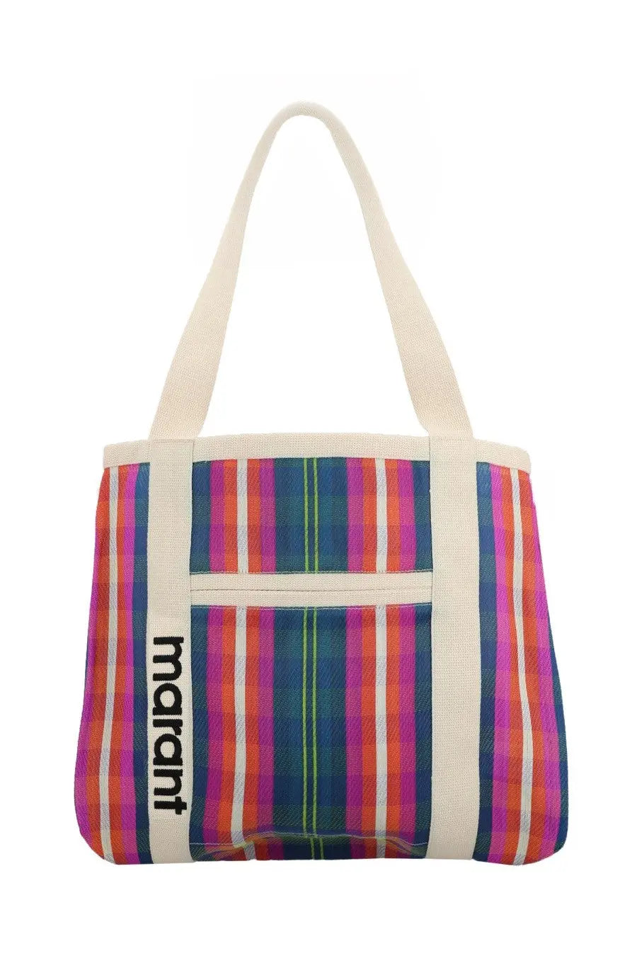 Isabel Marant women’s borsa darwen multicolor tote bag with vibrant plaid vertical stripes and cream handles