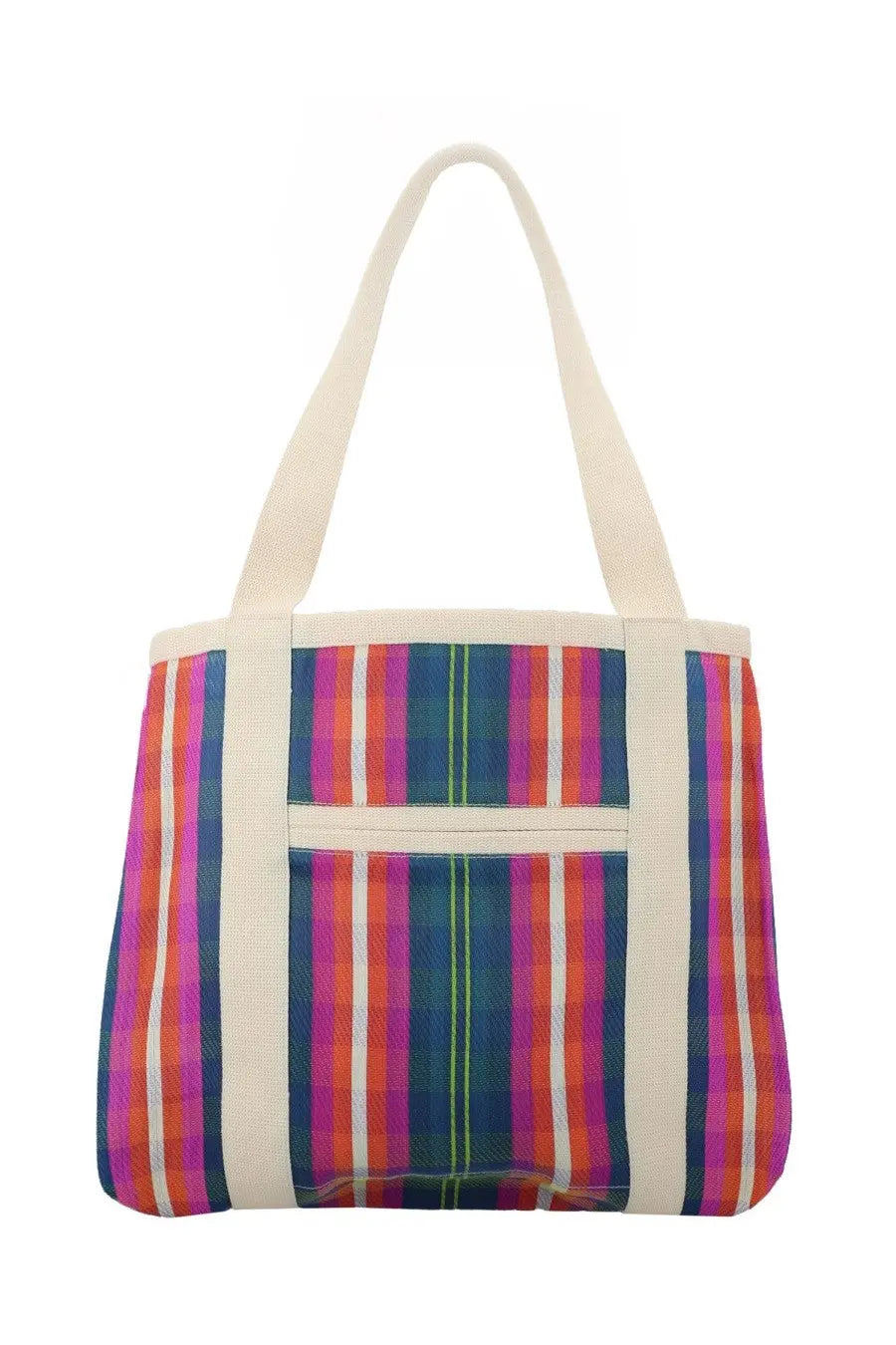 Isabel Marant women’s borsa darwen tote bag in vibrant multicolor plaid with cream canvas straps and trim