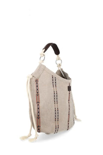 Isabel Marant women’s borsa tote byron beige canvas bag with vertical geometric patterns and leather handle