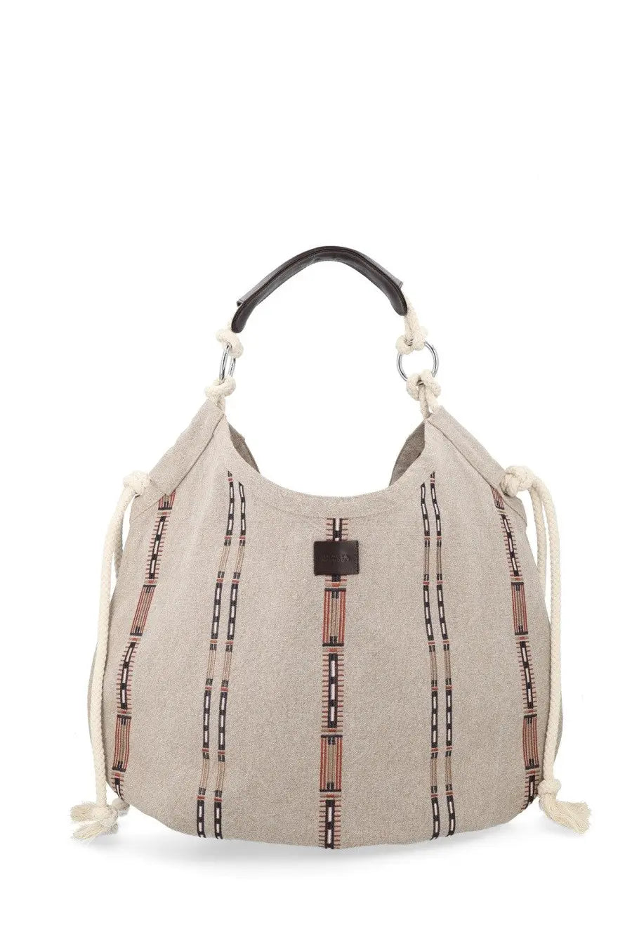 Isabel Marant women’s borsa tote byron beige canvas hobo bag with brown and black vertical stripes leather handle