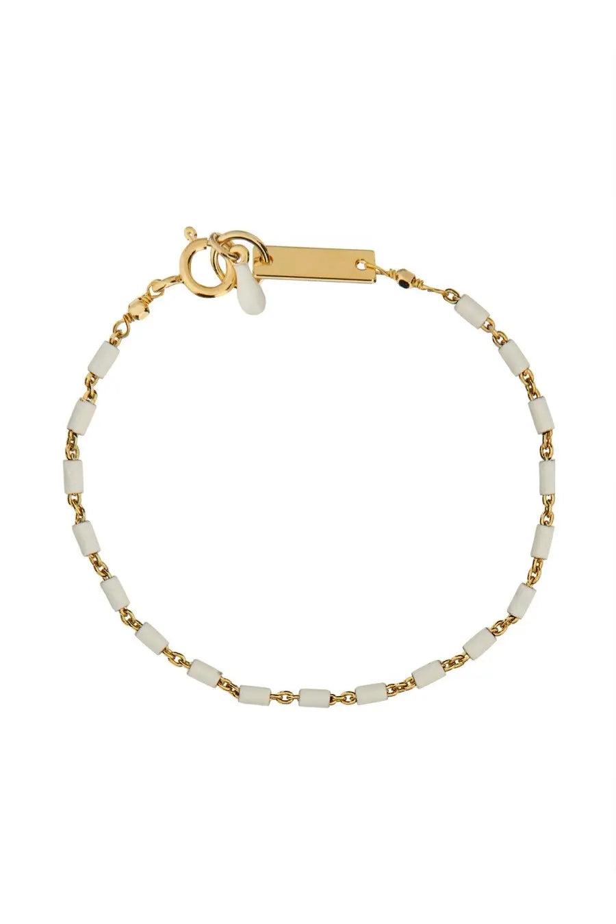 Isabel Marant women’s bracciale Casablanca beige delicate gold-toned bracelet with white ceramic beads and rectangular clasp