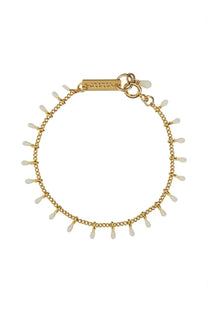 Isabel Marant women’s gold-toned chain bracelet with beige teardrop-shaped white beads dangling from each link