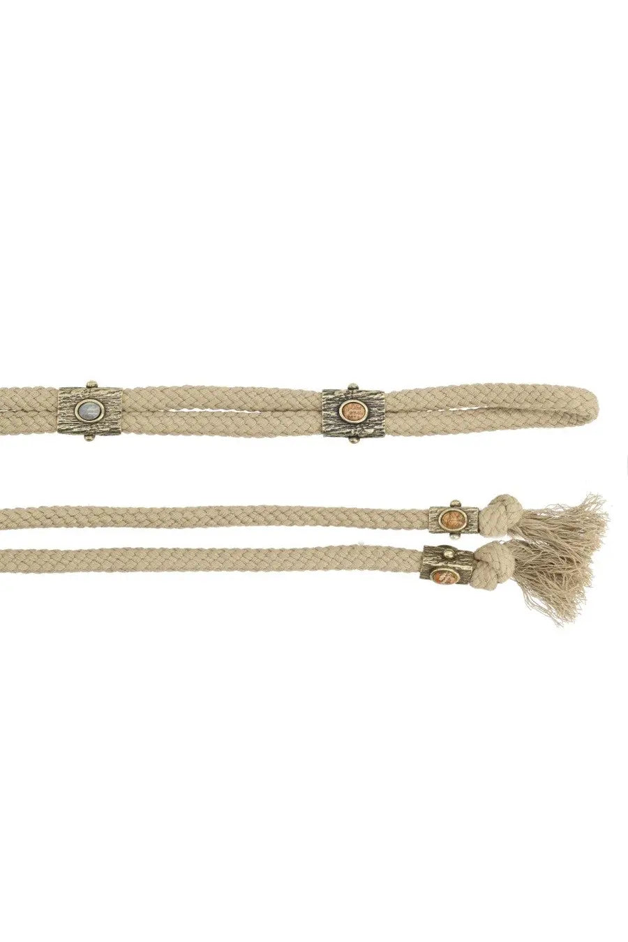 Isabel Marant women’s cintura aleea beige braided rope lanyard with rustic metal clasp accents and tassel ends
