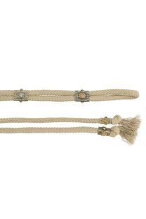 Isabel Marant women’s cintura aleea beige braided rope lanyard with rustic metal clasp accents and tassel ends