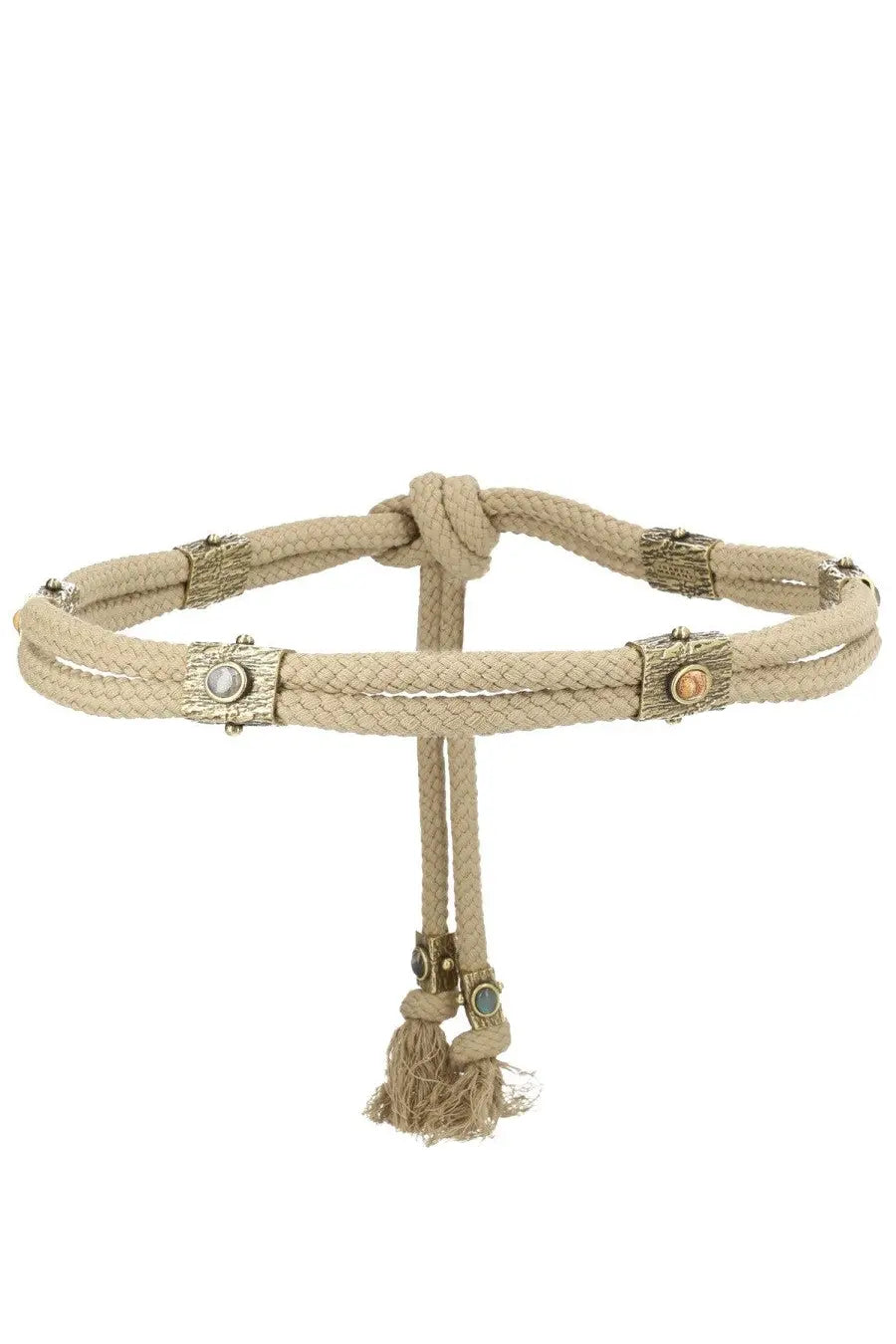 Isabel Marant women’s cintura aleea beige rope belt with metallic accents and tassel detail