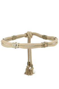 Isabel Marant women’s cintura aleea beige rope belt with metallic accents and tassel detail