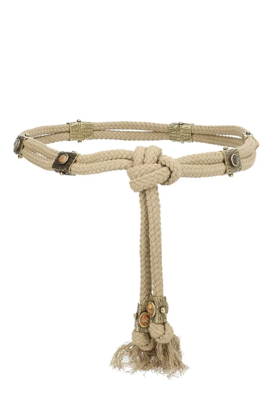 Isabel Marant women’s cintura aleea beige rope belt with metallic hardware and button accents