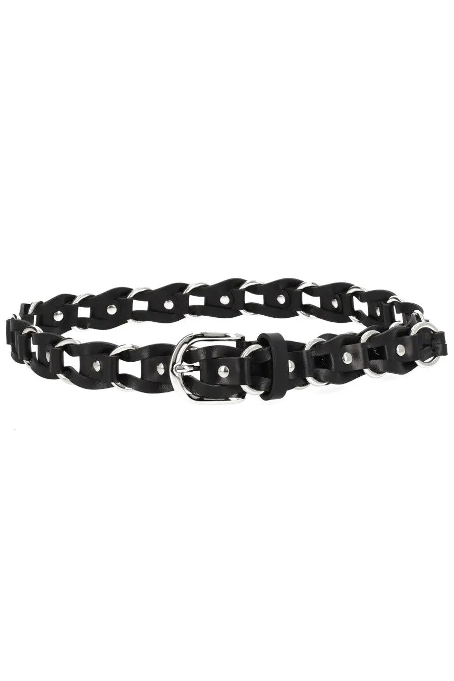 Isabel Marant women’s cintura bali black leather chain belt with silver-toned metal buckle and circular links