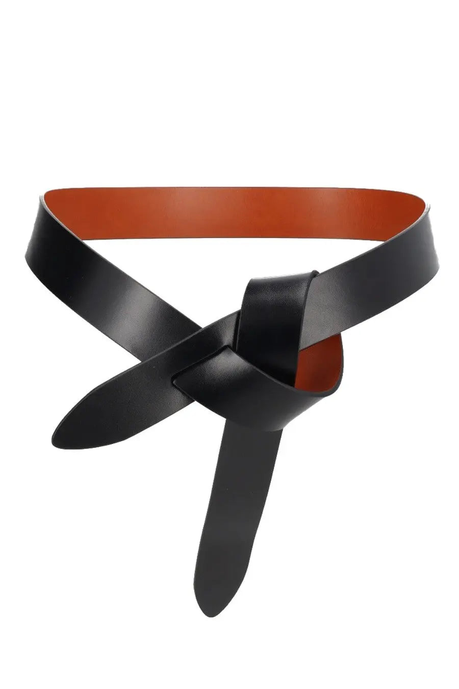 Isabel Marant women’s cinturã Lecce black leather belt with contrasting orange interior tied in elegant knot design