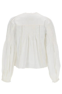 Isabel Marant women’s cubraly shirt white delicate off-white blouse with long puffed sleeves and subtle back pleating viewed from back