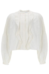 Isabel Marant women’s cubraly soft ivory blouse with delicate pleated front and ribbed textured sleeves