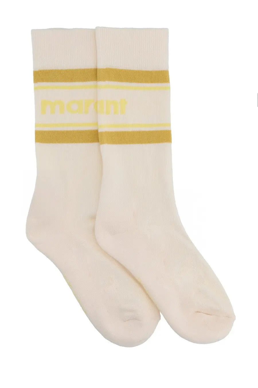 Isabel Marant women’s dona socks in cream with yellow horizontal stripes and matching logo detail