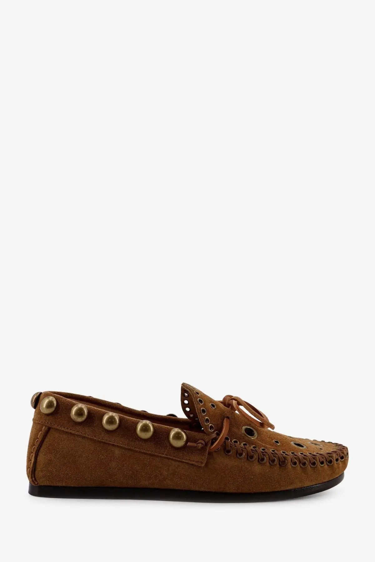 Isabel Marant women’s fitza brown suede moccasin with gold-toned studs and perforated detailing