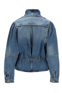 Isabel Marant women’s giacca dolie medium-wash blue denim jacket with high collar and puffed sleeves