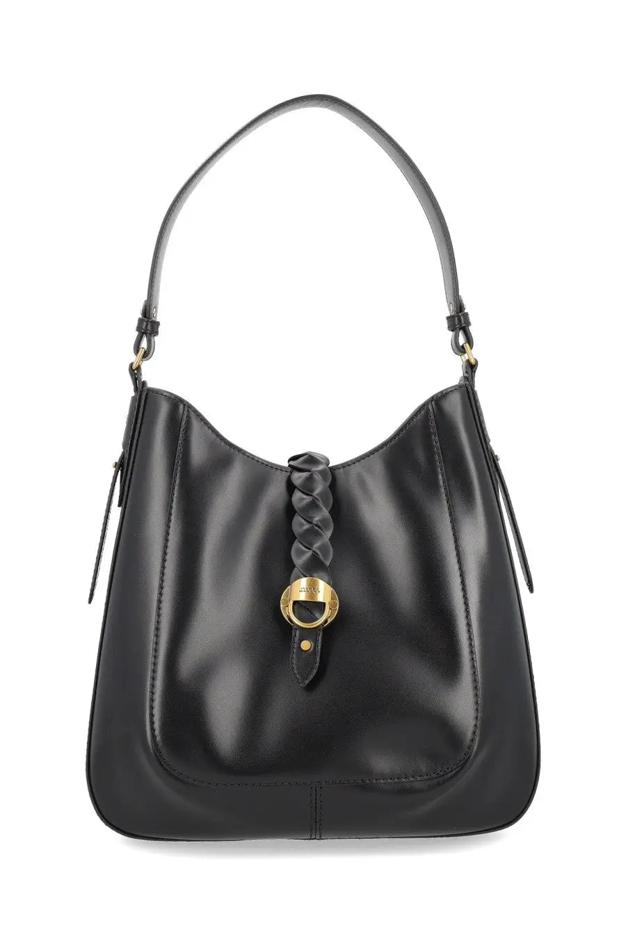 Isabel Marant women’s black leather hobo bag with braided strap and gold-tone hardware altay design