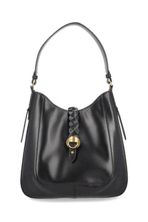 Isabel Marant women’s black leather hobo bag with braided strap and gold-tone hardware altay design