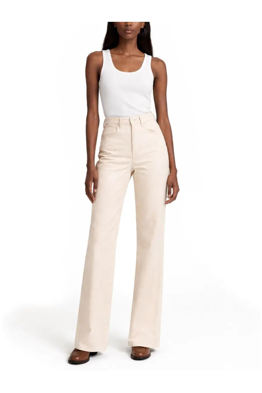 Cream-colored Isabel Marant women’s jeans belvira beige high-rise wide-leg jeans with a clean tailored fit