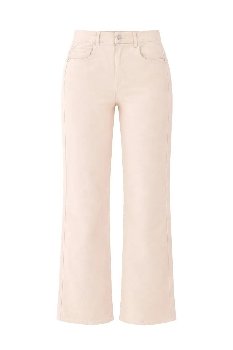 Cream-colored wide-leg trousers with clean minimalist design and classic five-pocket styling by isabel marant
