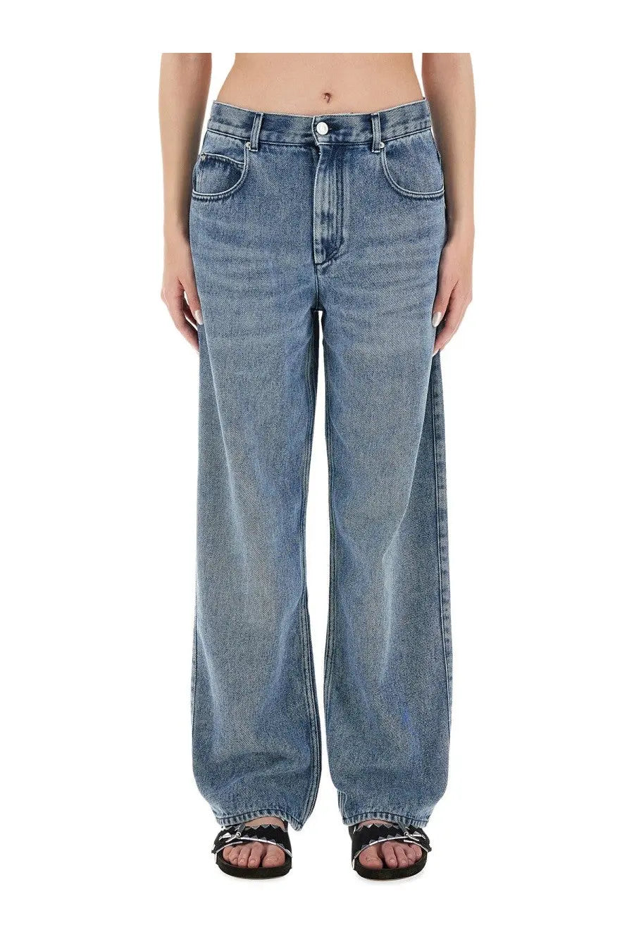 Isabel Marant women’s light-wash denim jeans Jenny blue with wide-leg cut and classic five-pocket design