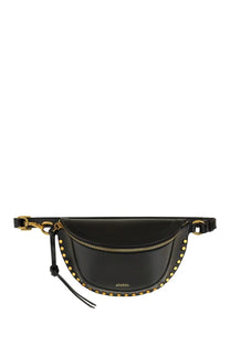 Isabel Marant women’s black leather belt bag with gold tone studs and hardware in marsupio skano style